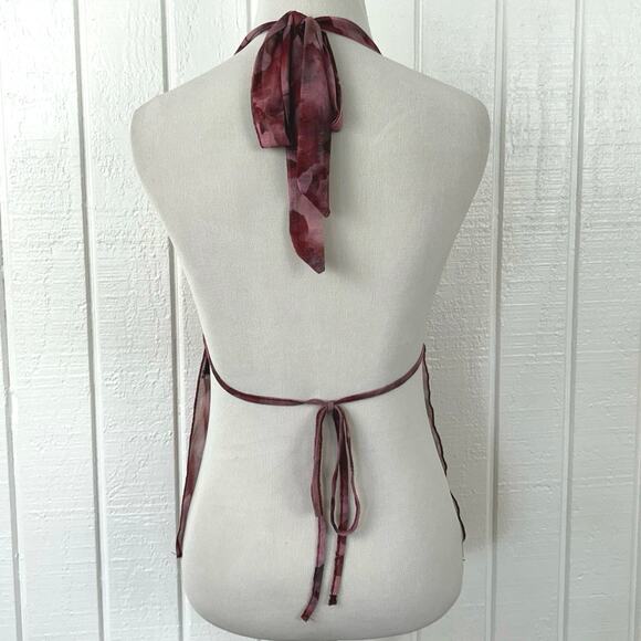 Women Sleeveless Babydoll Halter Top Pink Fairy Grunge Hippie Mesh Size Small - Picture 2 of 4